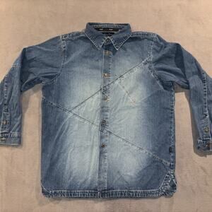 Sean John Heavyweight Denim Long Sleeve Full Button Up Shirt Size Men's Large